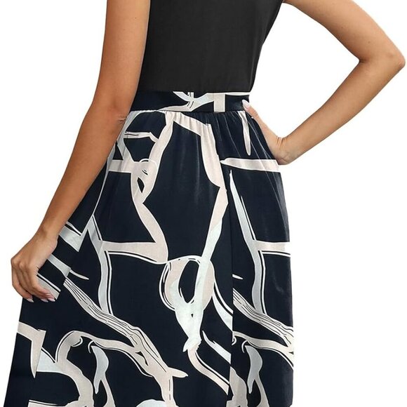 Women's Summer A-Line Sleeveless Beach Dress with Belt Fit Flare Casual - Picture 2 of 5